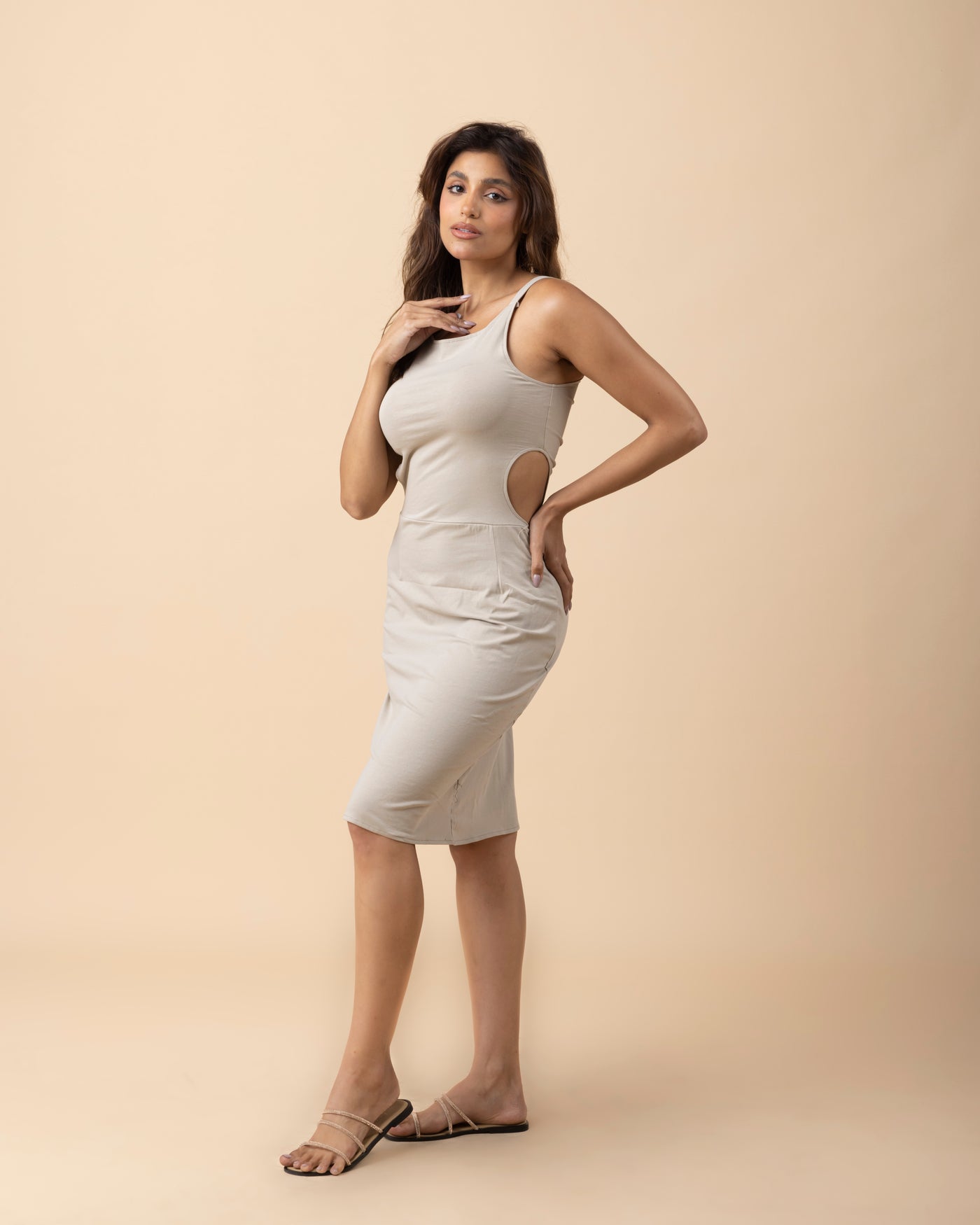 Lee Side Cut Out Dress - Beige