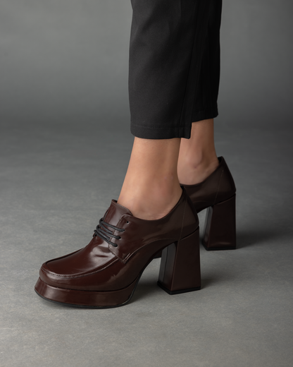 Chunky Loafer Pumps in Chocolate Brown