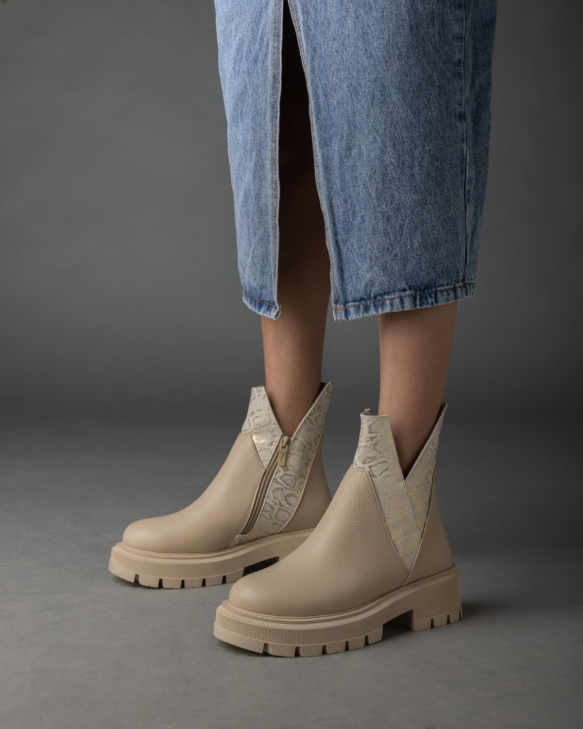 V Boots in Beige