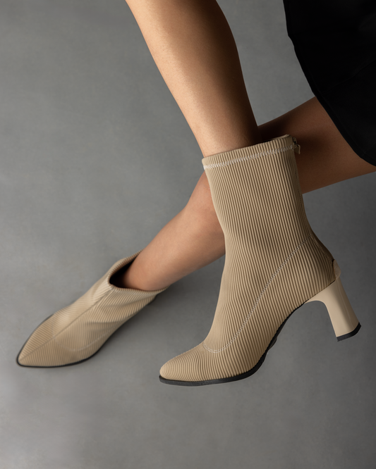 Tricot High Heel Boots in Beige