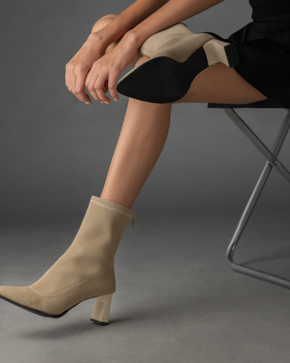 Tricot High Heel Boots in Beige