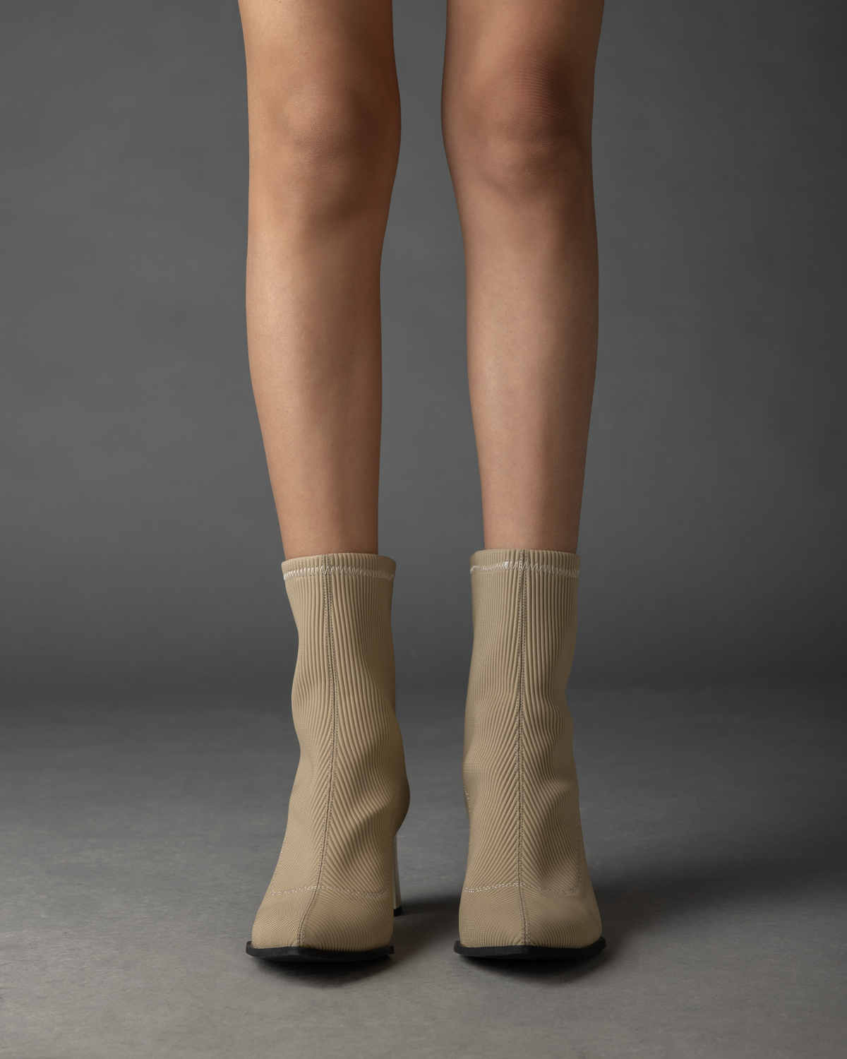 Tricot High Heel Boots in Beige