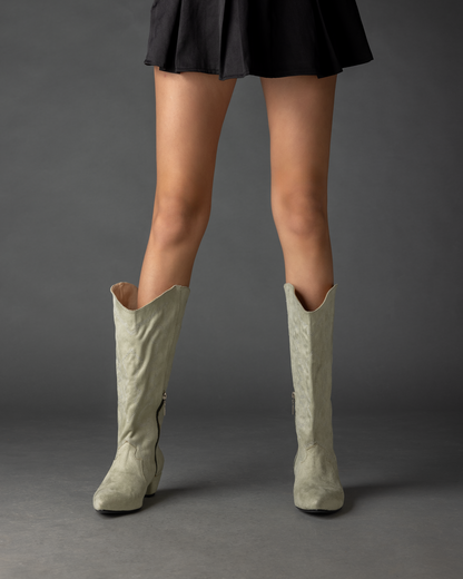 Detalles Suede Cowgirl Boots - Mint