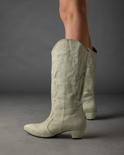 Detalles Suede Cowgirl Boots - Mint