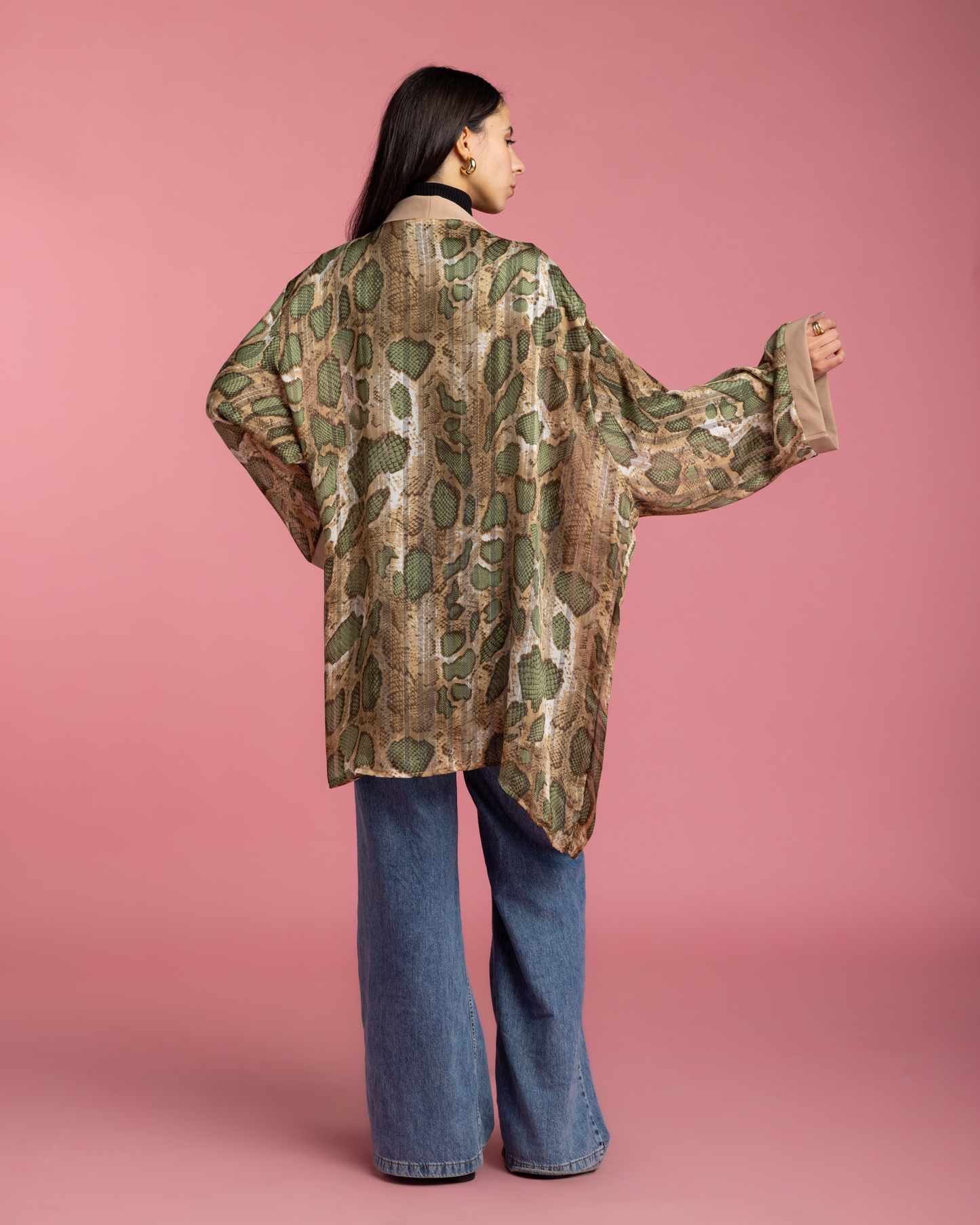 Everyday Kimono - Green x Beige Snake Print