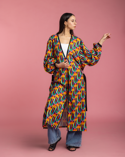 Long Printed Kimono - Circles