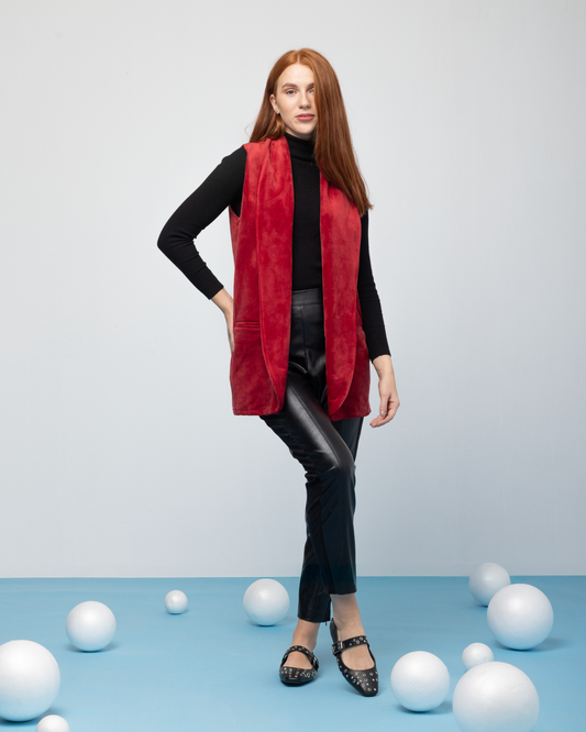 Velvet Gillet - Chilli Red