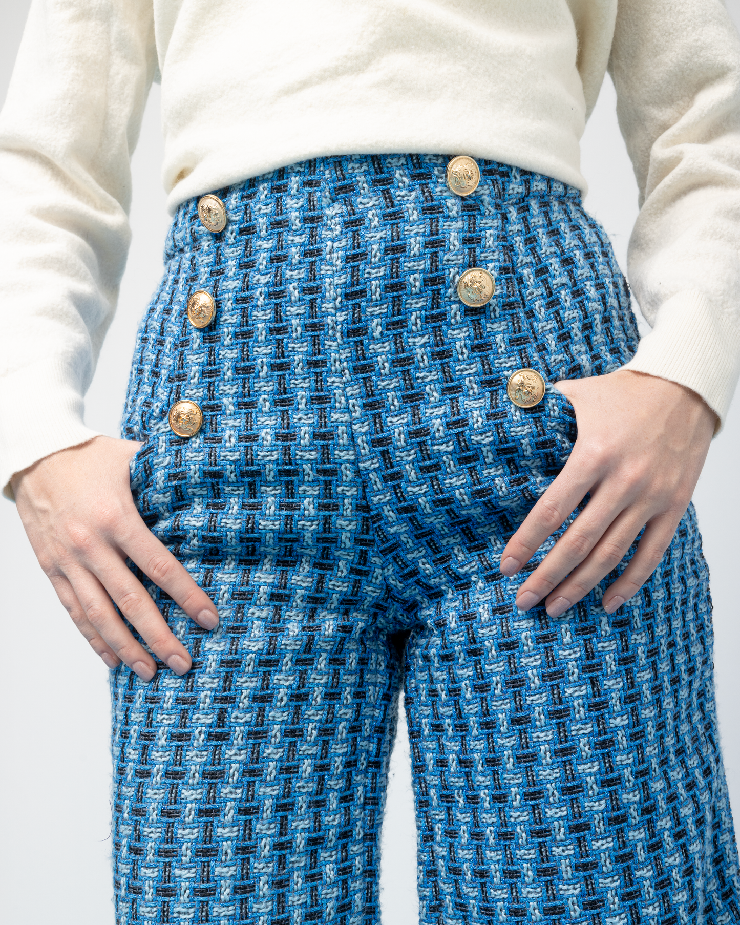 Italian Tweed Pants with Egyptian Cotton Lining in Blue