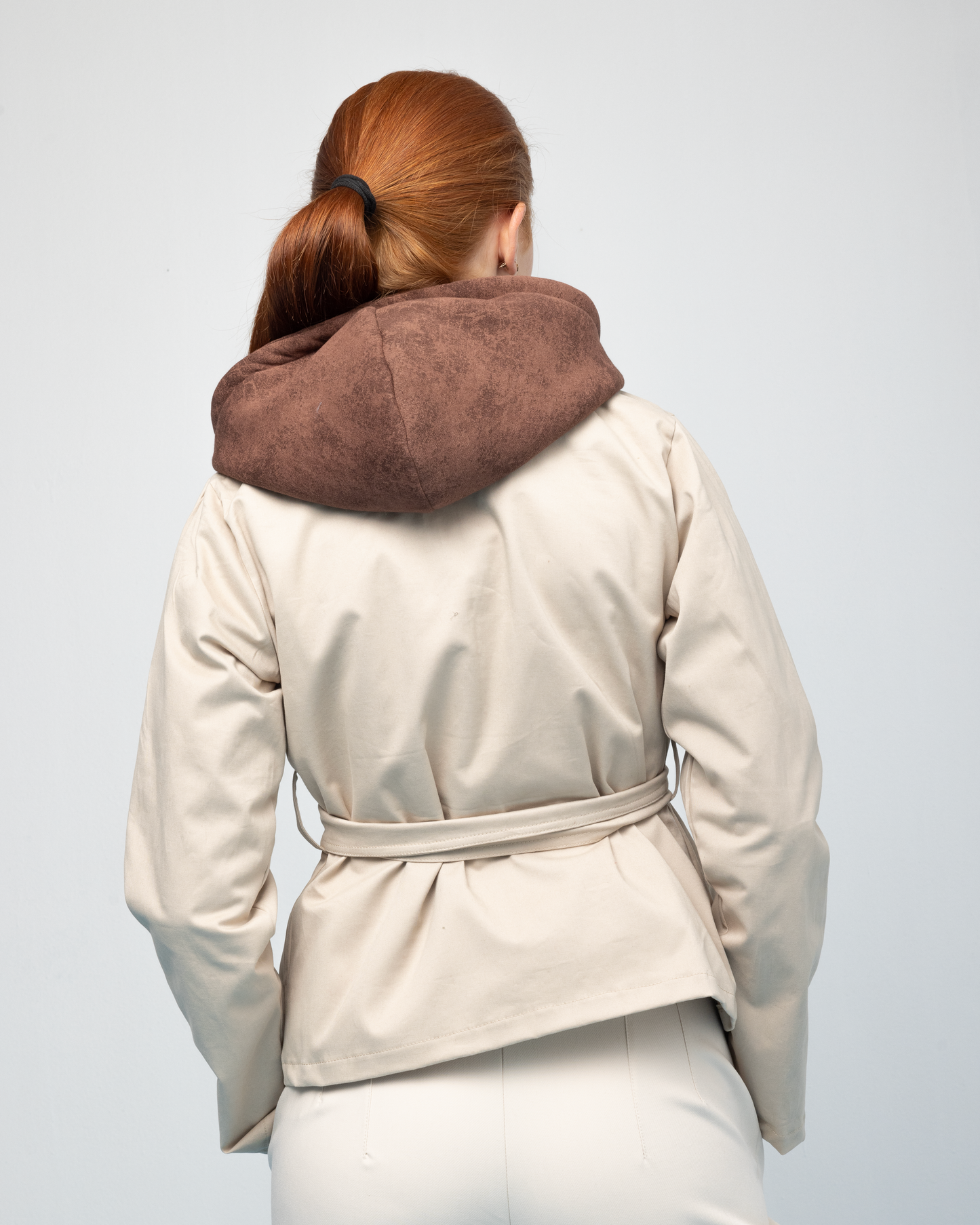 Gaberdine Jacket x Cotton Hoodie - Beige x Brown