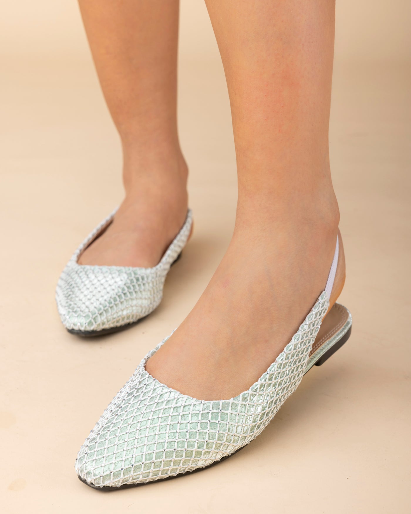 Favi Ballerina Mule Sandals - Light Green x White Net