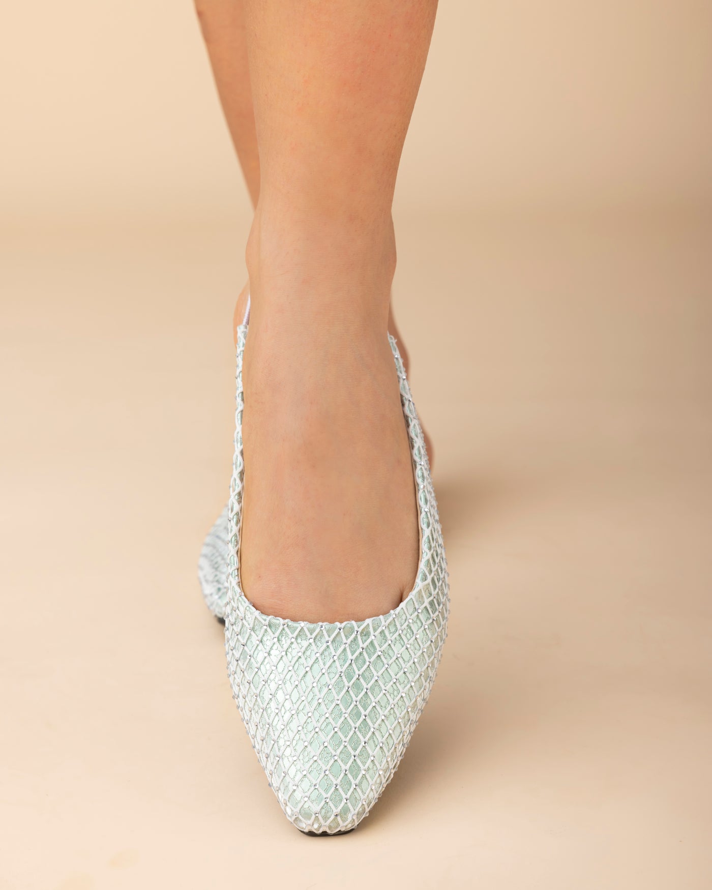 Favi Ballerina Mule Sandals - Light Green x White Net