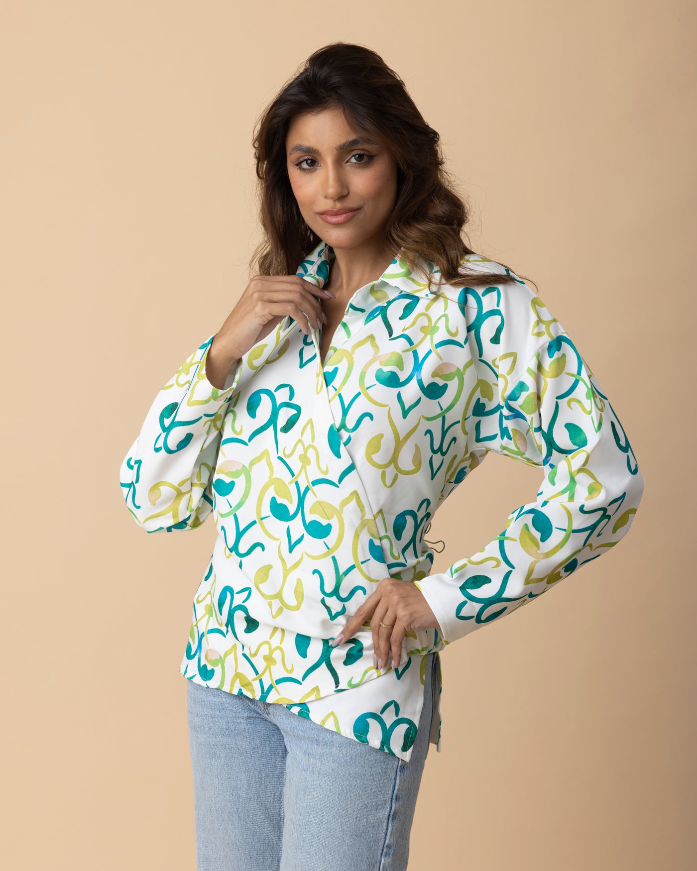 Wrap Shirt - Green Pattern