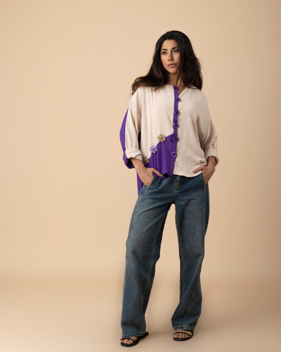 Rando Shirt - Beige and Purple