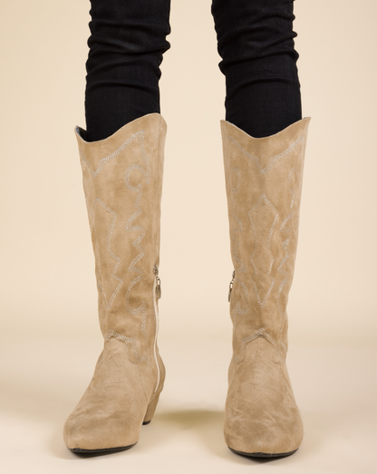 Detalles Suede Cowgirl Boots - BEIGE