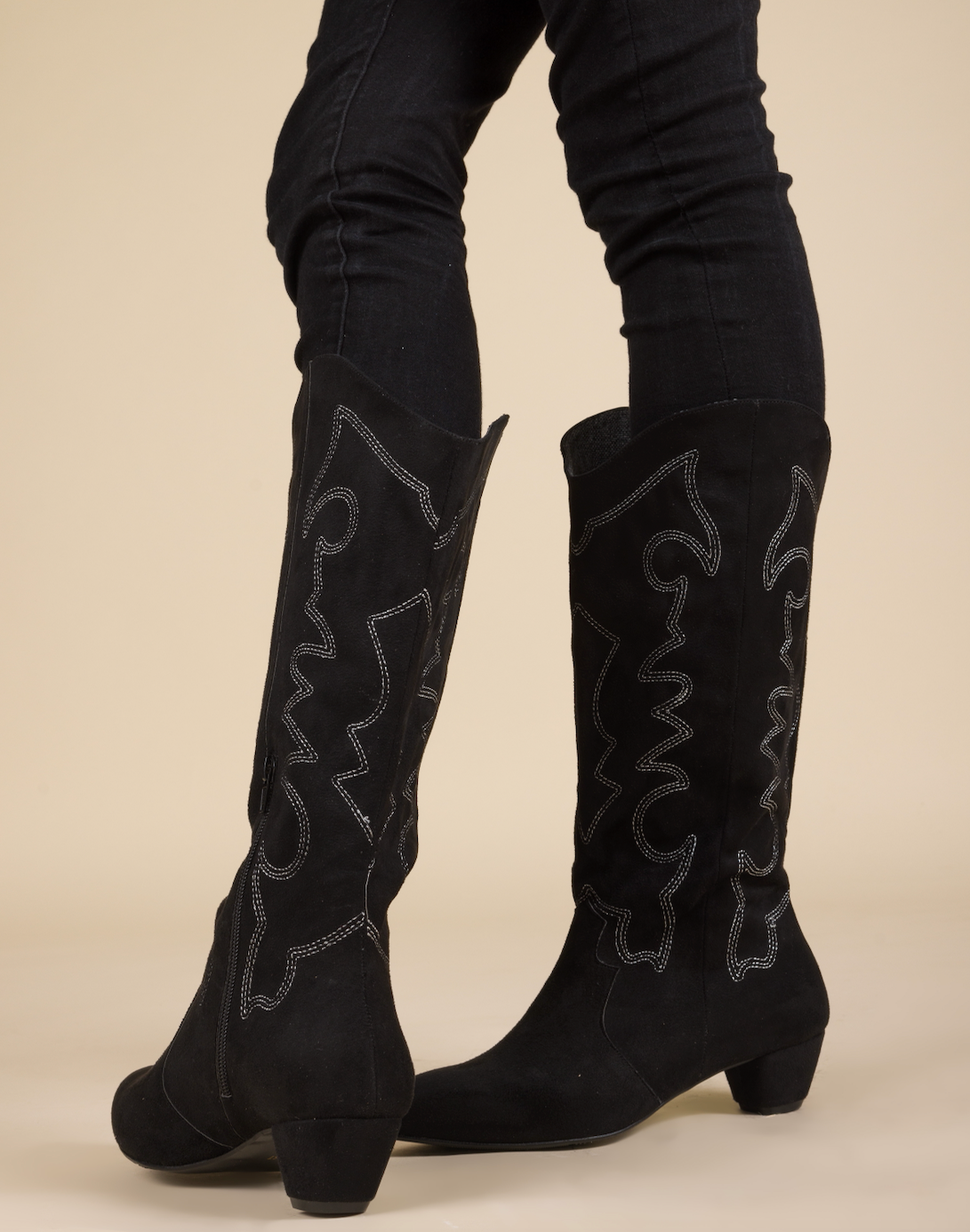 Detalles Suede Cowgirl Boots - BLACK