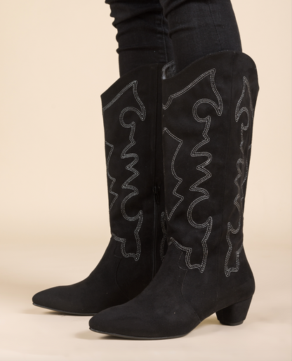 Detalles Suede Cowgirl Boots - BLACK