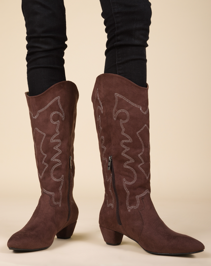 Detalles Suede Cowgirl Boots - BROWN